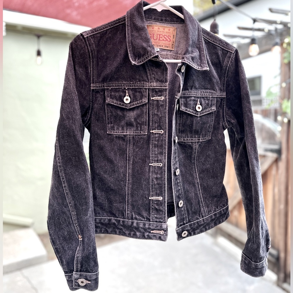 GUESS Vintage Womens Black Denim Jacket 90's Sz M